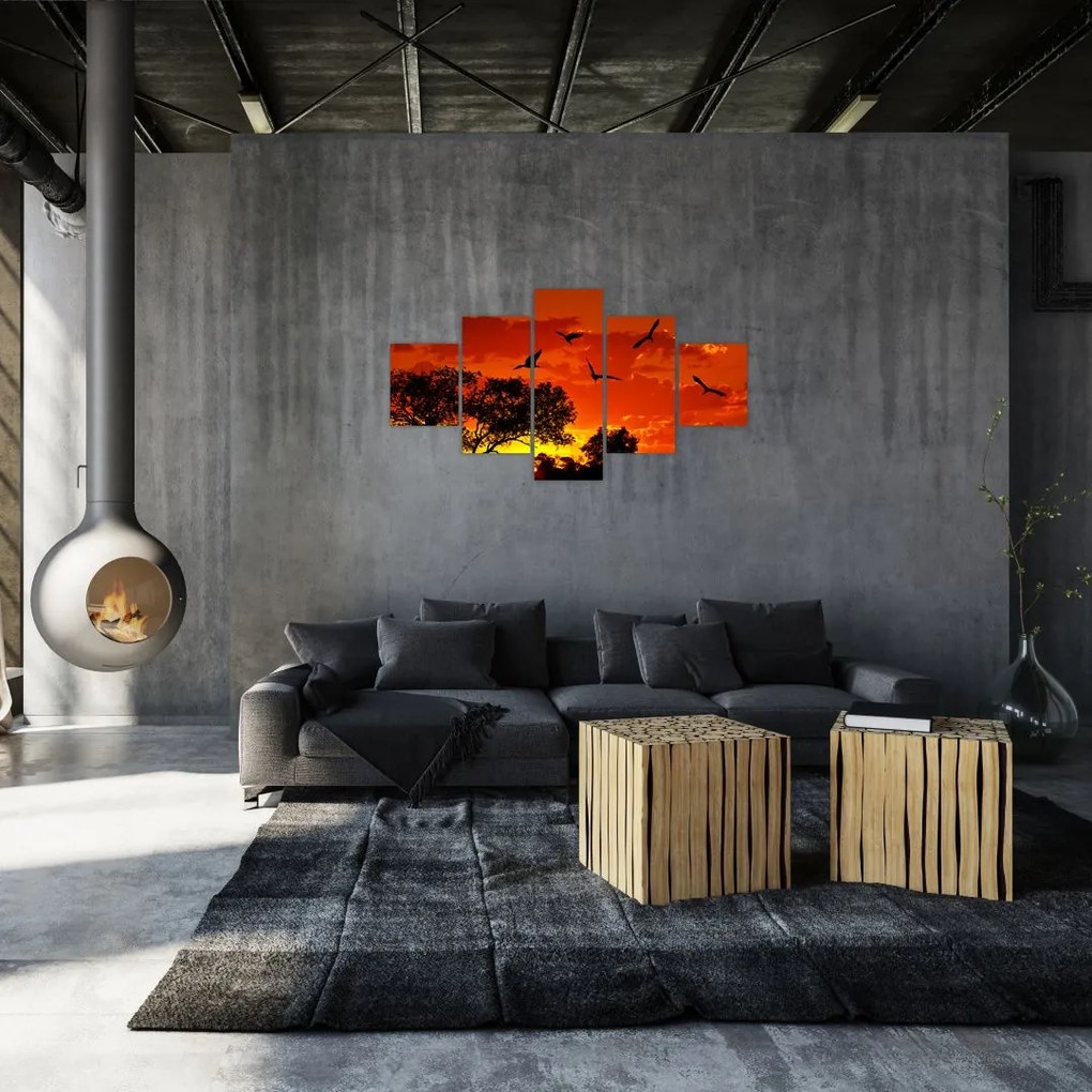 Obraz ptaków o zachodzie słońca (125x70 cm)