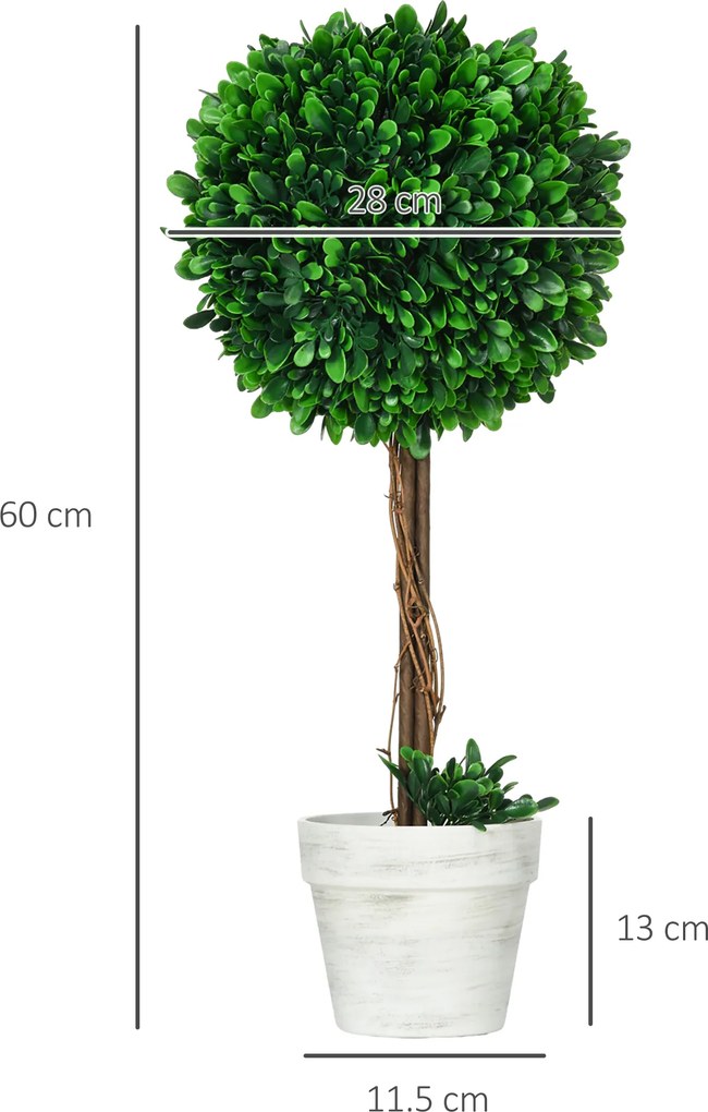 HOMCOM 2 sztuki sztucznych drzew bukszpanowych Sztuczna roślina sztuczne rośliny, w tym listek sztuczny, 1 donica, 28 cm x 28 cm x 60 cm, Zielony