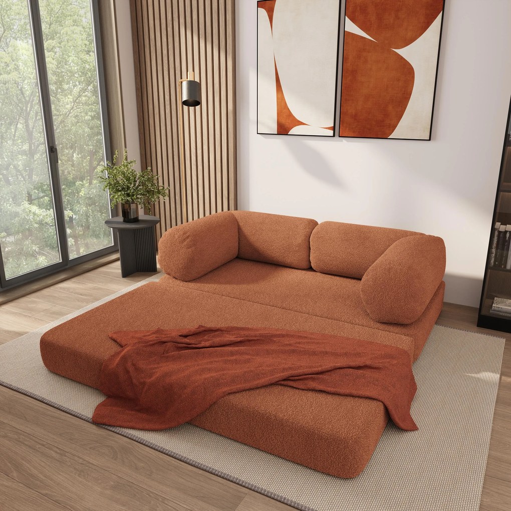 Masseno Sofa piankowa EIREN z funkcją spania, Kanapa z pianki do salonu, Bezmontażowa, Tkanina bucle – Miedziany QUELLE 54