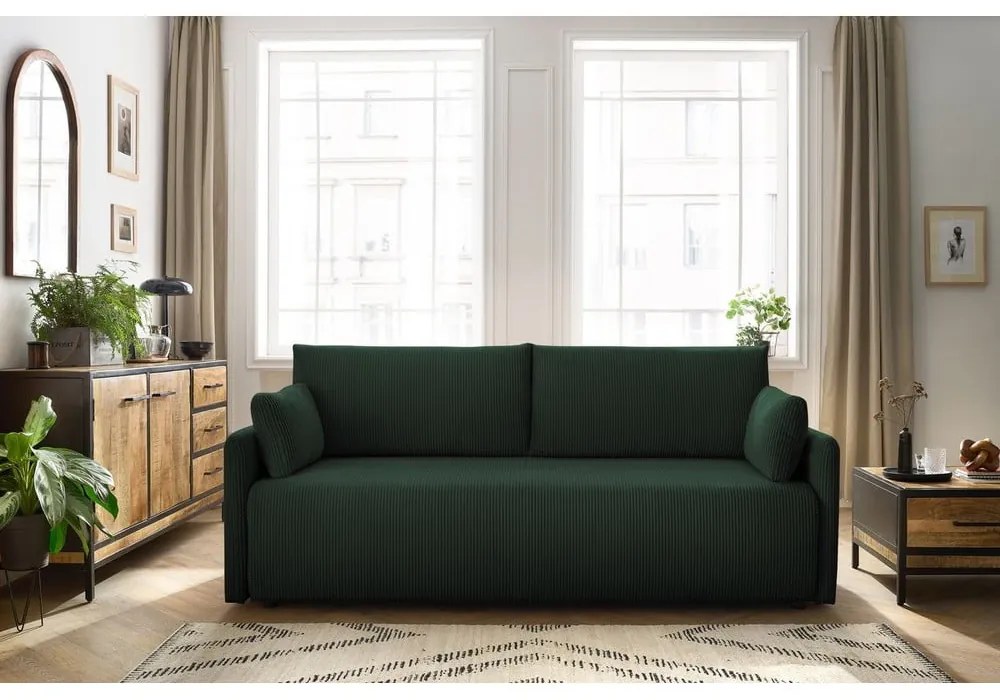 Ciemnozielona sztruksowa rozkładana sofa 211 cm Marcel – Bobochic Paris