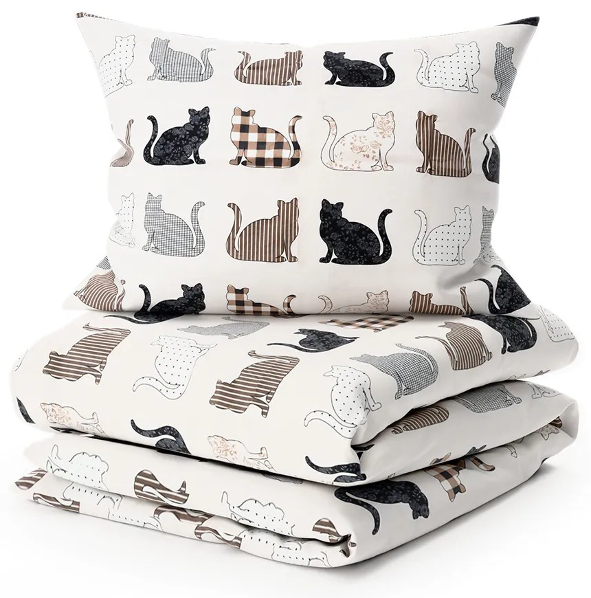 PrzytulneMieszkanie.pl PrzytulneMieszkanie.pl Pościel z bawełny Renforcé PATTERNED CATS beżowe Rozmiar pościeli: 2 szt 70 x 90 cm | 200 x 220 cm