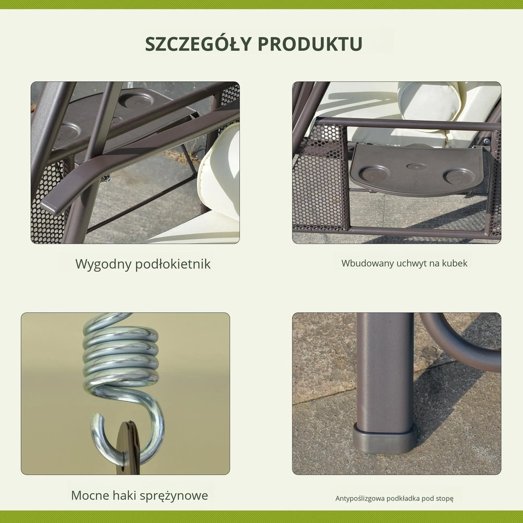 Outsunny huśtawka ogrodowa 2osobowa z daszkiem przeciwsłonecznym poduszka metal poliester beżowy 162x118x173cm | Aosom PL