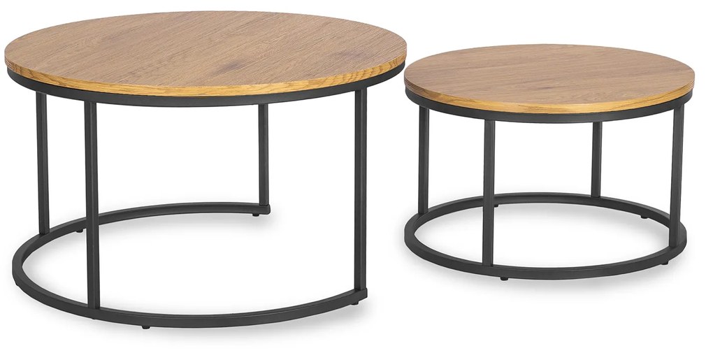 Zestaw Stolików Kawowych DELIA MAX 60 cm/80 cm Dąb Złoty Nowoczesny Loft