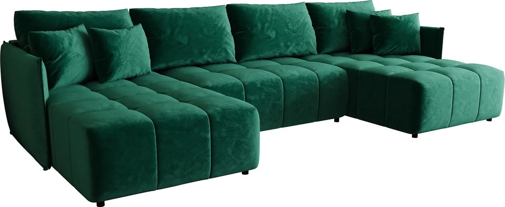 Welurowa zielona sofa rozkładana z pojemnikiem na pościel E6-N30