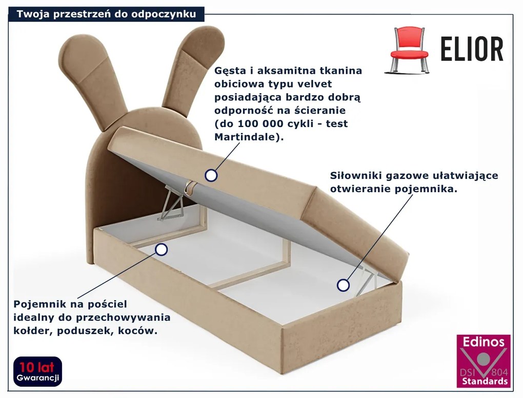 Brązowe łóżko dziecięce z uszami 100x200 cm A1-M16
