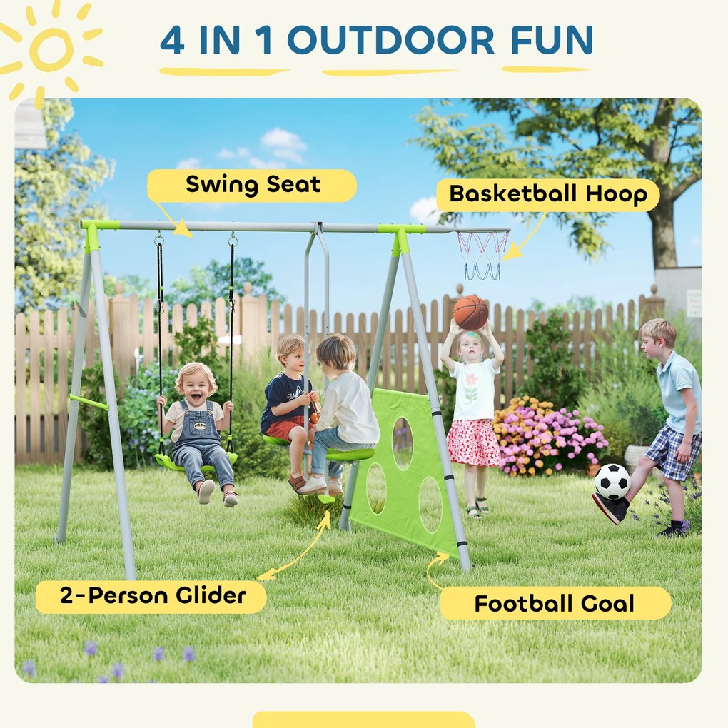 Zestaw huśtawek ogrodowych dla dzieci AIYAPLAY, regulowane huśtawki, stal, Zielony