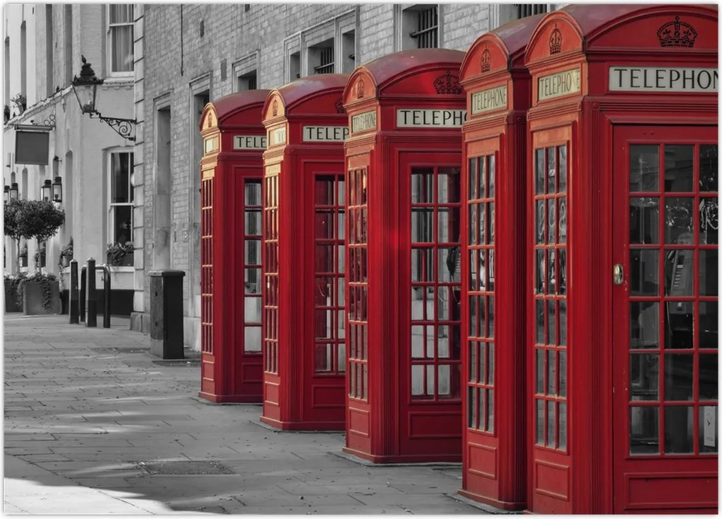 Obraz na szkle - Budki telefoniczne w Londynie (70x50 cm)