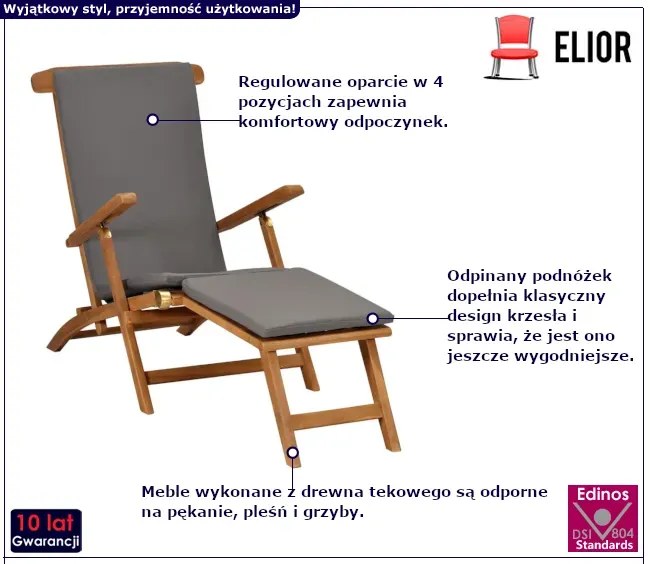 Leżak ogrodowy z ciemnoszarą poduszką P8-Z05