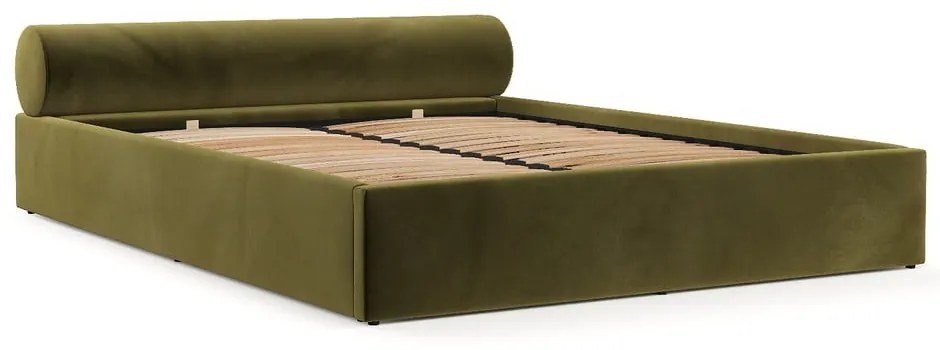Ciemnozielone tapicerowane łóżko dwuosobowe ze schowkiem ze stelażem 180x200 cm Solvo – Maison de Rêve