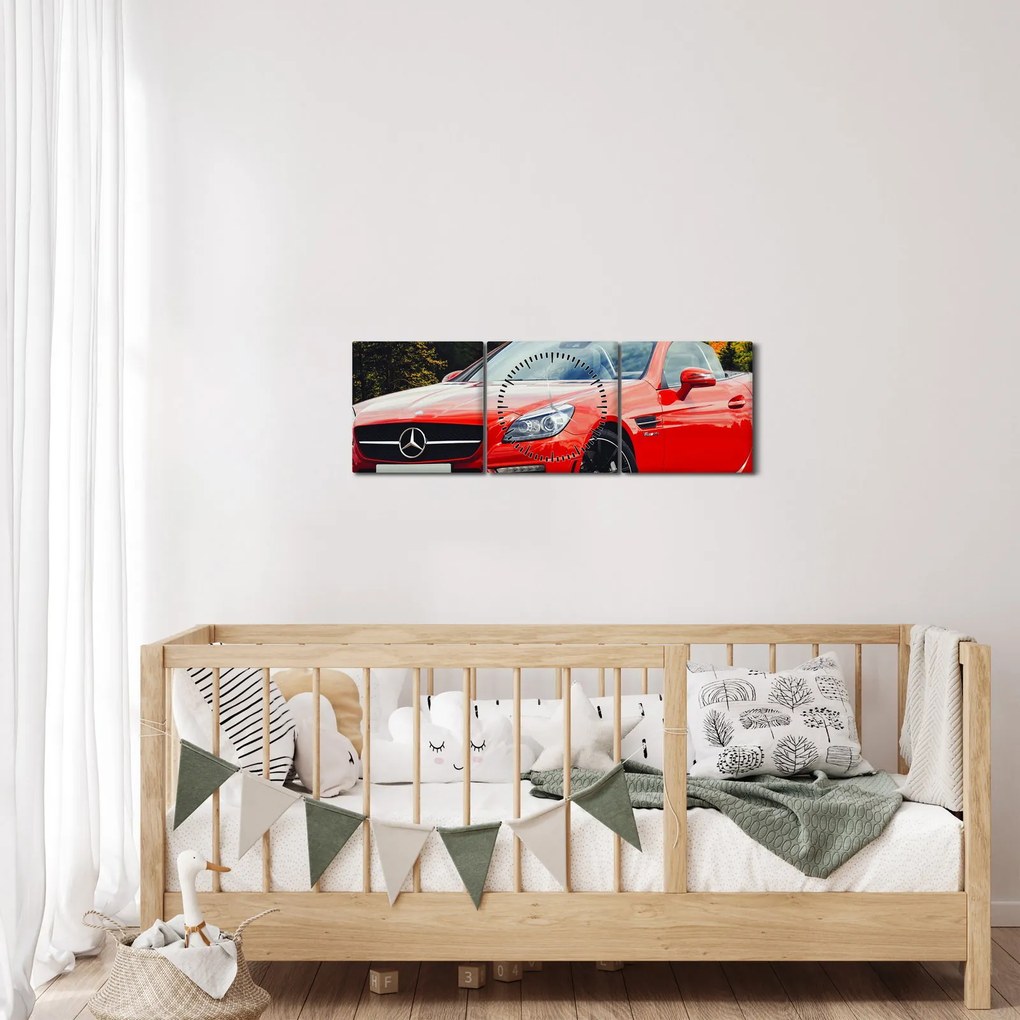 Obraz - czerwony Mercedes (z zegarem) (90x30 cm)