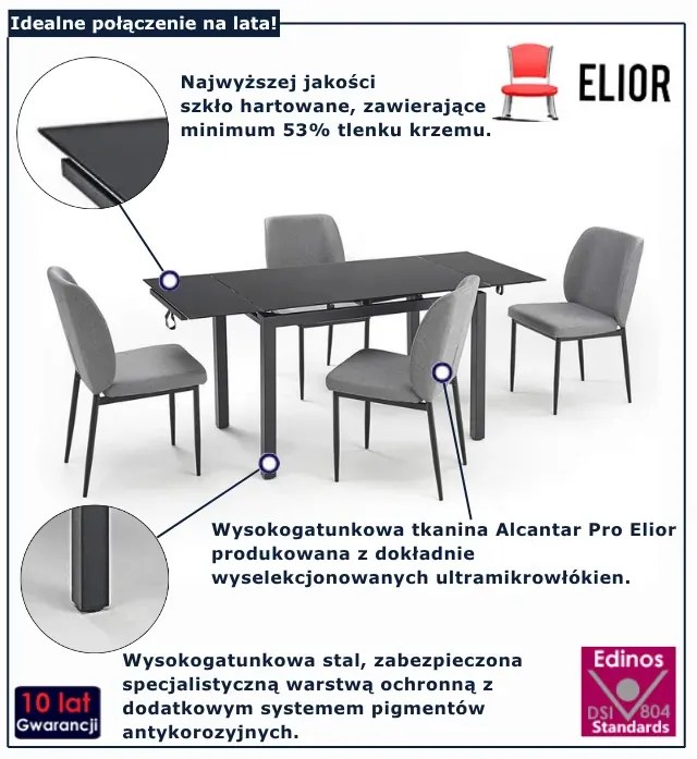 Czarny prostokątny stół z krzesłami E6-Z03