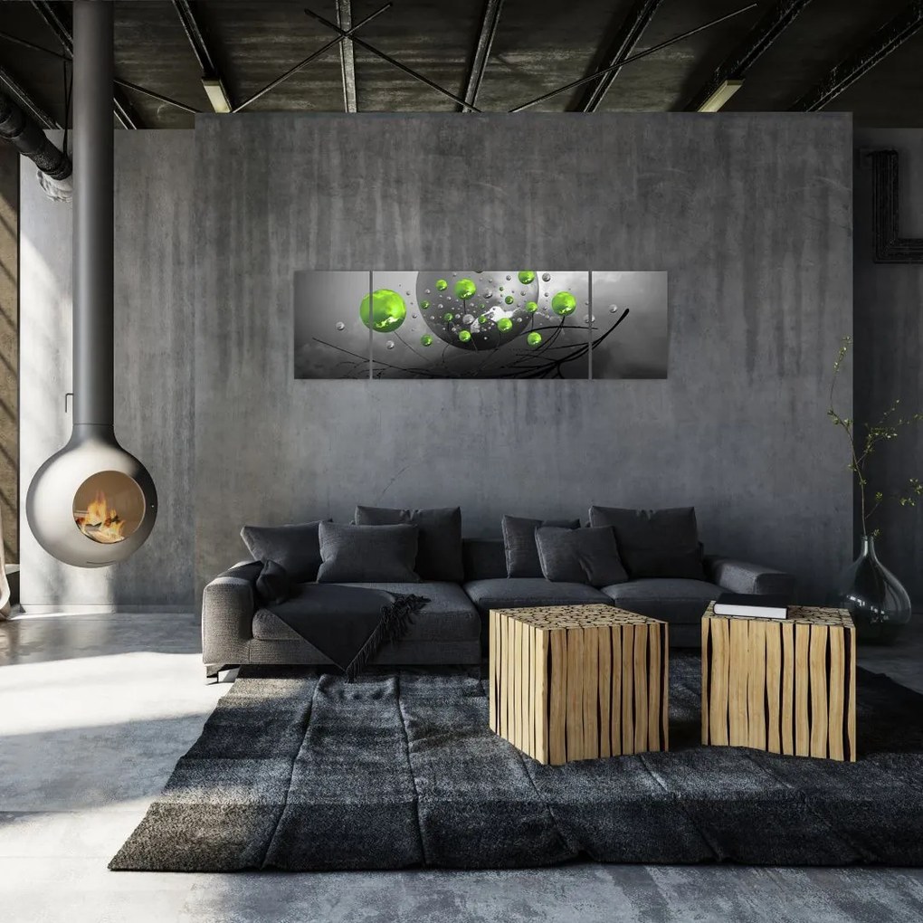 Obraz zielonych abstrakcyjnych kul (170x50 cm)