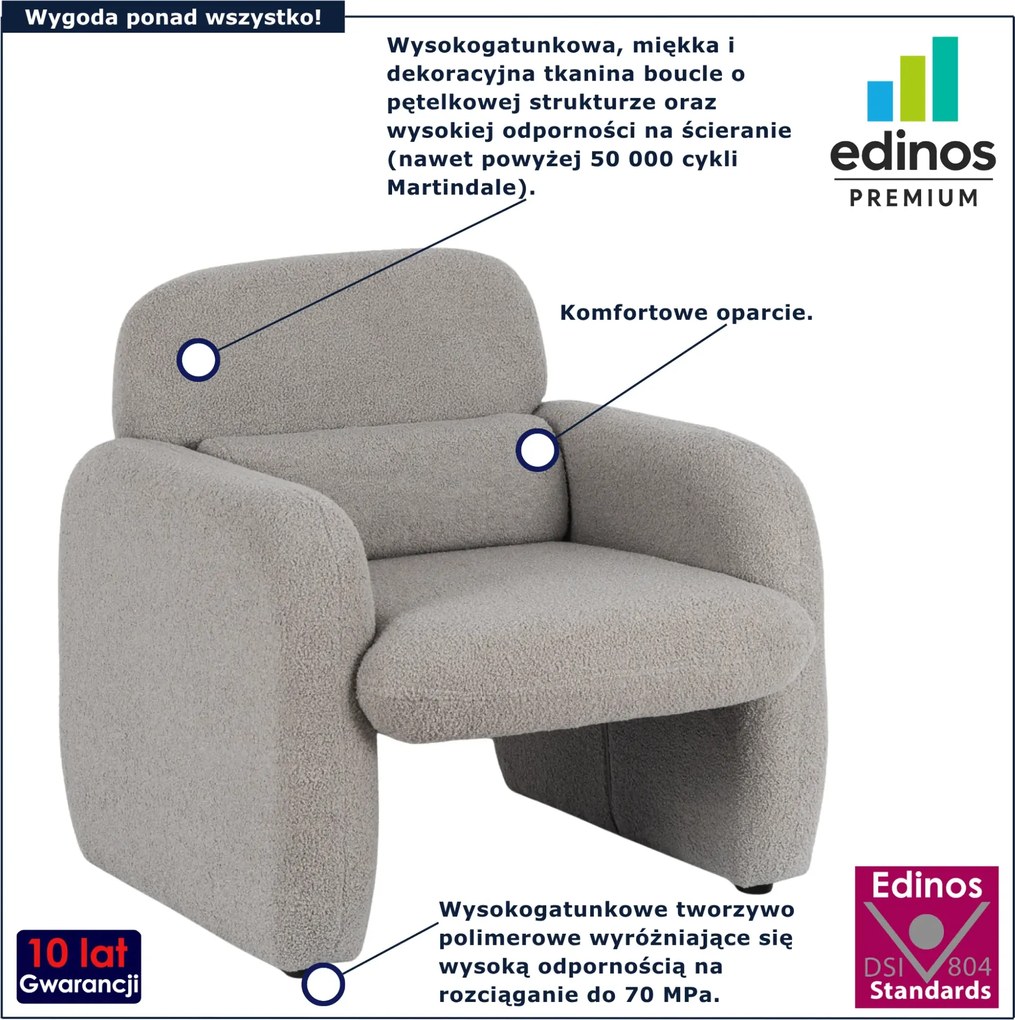 Szary fotel tapicerowany tkaniną boucle L9-W55