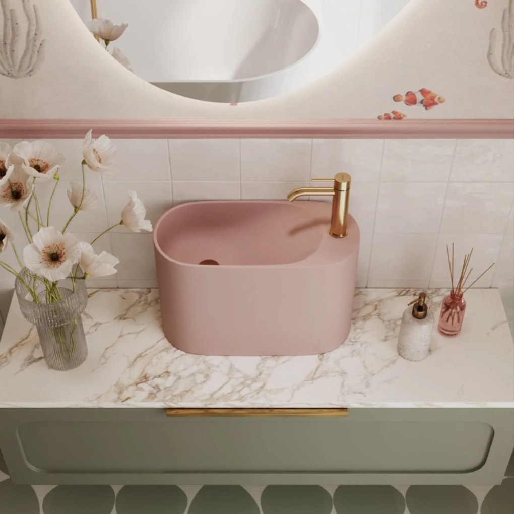 Umywalka z kamienia syntetycznego nablatowa / wisząca owalna różowa 45 x 22 cm OVELA Pink : Typ montażu - nablatowa