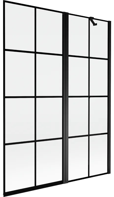 Mexen Mist parawan nawannowy 2-skrzydłowy prawy 130 x 150 cm, czarna kratka, czarny - 8A9-130-011-70-77-P