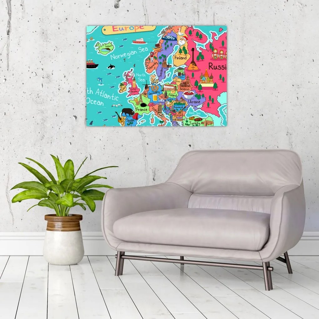 Obraz - Dziecięca mapa Europy (70x50 cm)
