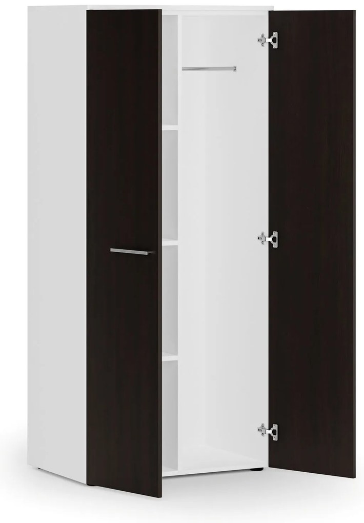 Szafa ubraniowa biurowa PRIMO WHITE, 3 półki, drążek do szafy, 800 x 500 x 1781 mm, biały/wenge