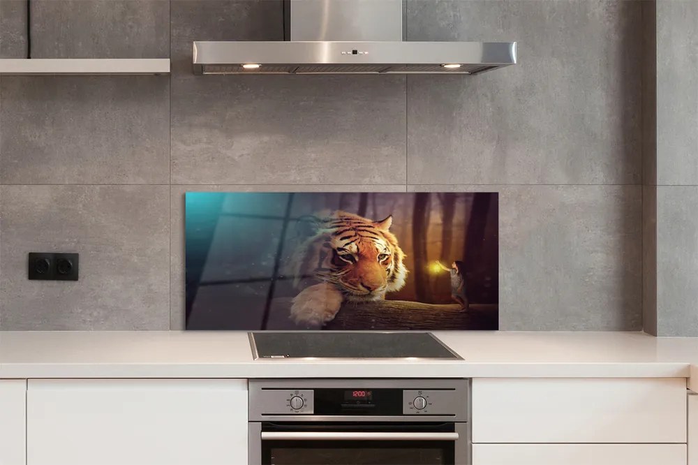 Panel szklany do Kuchni Spotkanie: Tygrys i Człowiek w Lesie