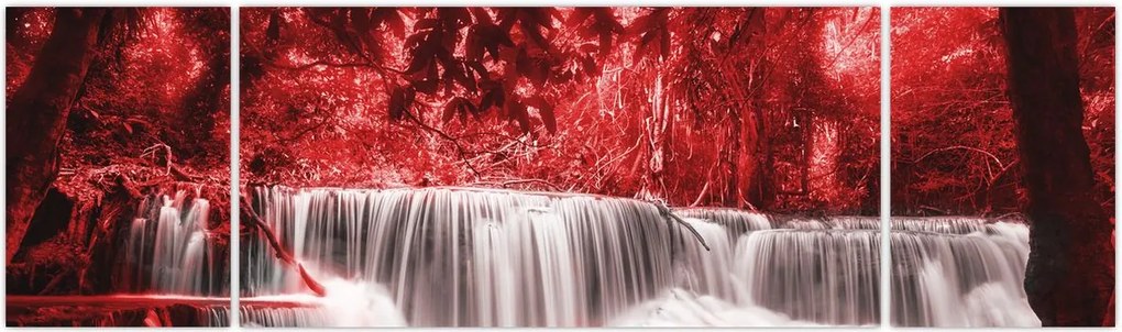 Obraz - Wodospad, czerwony (170x50 cm)