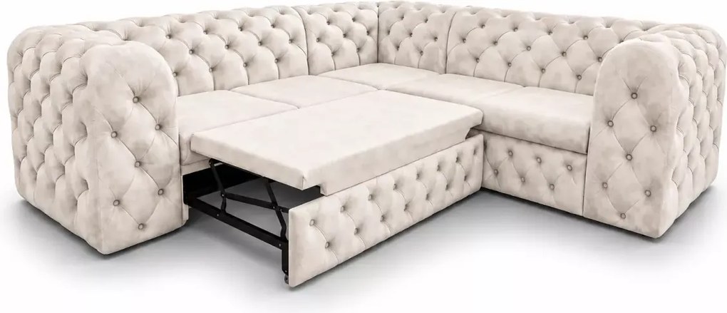 Narożnik Chesterfield Moet 250x250 pikowany z funkcją spania i pojemnikiem