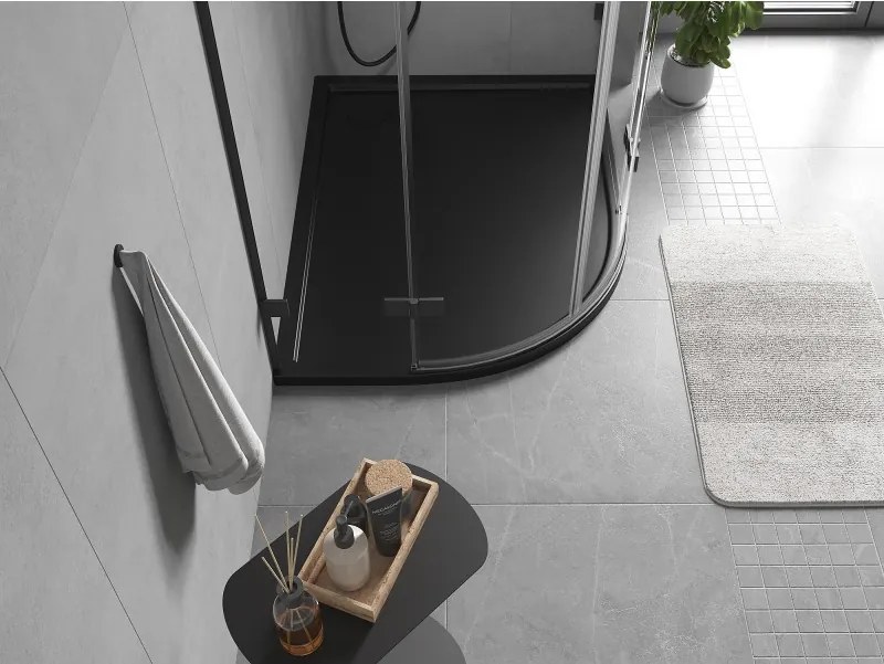 Mexen Flow brodzik półokrągły asymetryczny slim prawy 100 x 90 cm, czarny mat - 46Q709010R