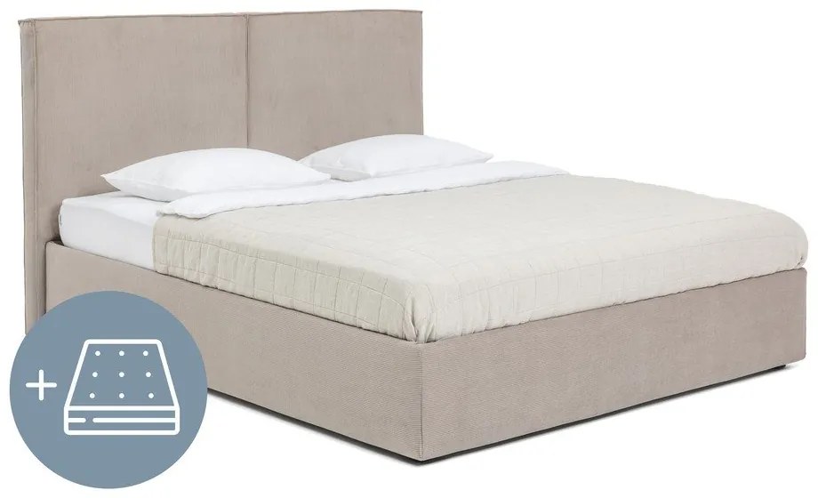 Szarobrązowe tapicerowane łóżko dwuosobowe ze schowkiem z materacem i stelażem 180x200 cm Thessa Bold – Bonami Selection