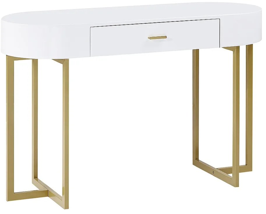 Biurko konsola z 1 szufladą –– MDF lakierowany i metal – biały i złoty – TORELI II od Pascal Morabito