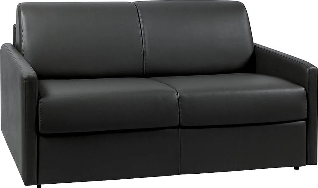 Kanapa 2-osobowa rozkładana typu express z czarnej ekoskóry z siedziskiem z pianki z pamięcią kształtu - Powierzchnia spania 120 cm - Materac 18 cm CALIFE
