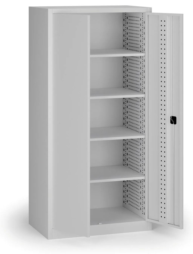 Szafa warsztatowa na narzędzia KOVOS, perforowana, 4 półki, 950 x 600 x 1950 mm, szary