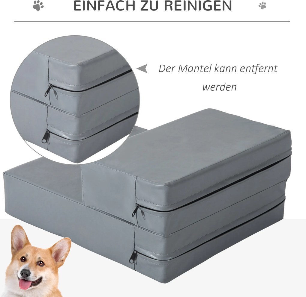 PawHut Schody dla psa kota Schodki podest antypoślizgowe łatwe w czyszczeniu szare 45x39x20cm | Aosom PL