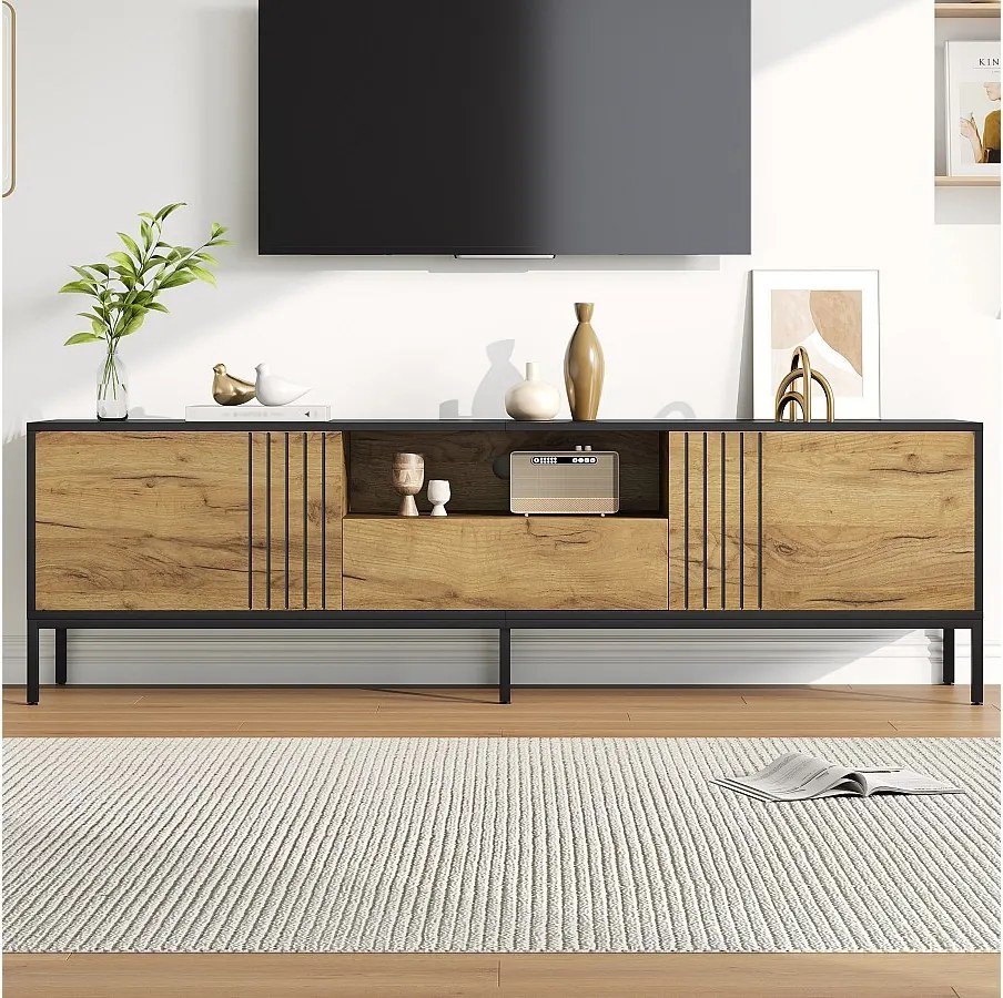 Stolik pod telewizor do salonu - 170 x 35 x 50 cm - z 2 drzwiami + 1 szufladą - do telewizorów do 70 cali - płyta wiórowa - kolor naturalny