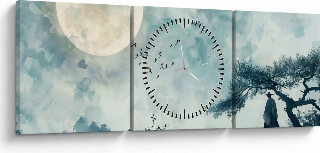 Obraz - Malowanie księżyca w pełni (z zegarem) (90x30 cm)