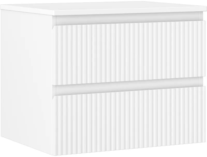Mexen Rivel szafka łazienkowa podumywalkowa 60 cm z blatem, 2 szuflady, ryflowana , biała mat - 91A20-06047-2-BFFC01