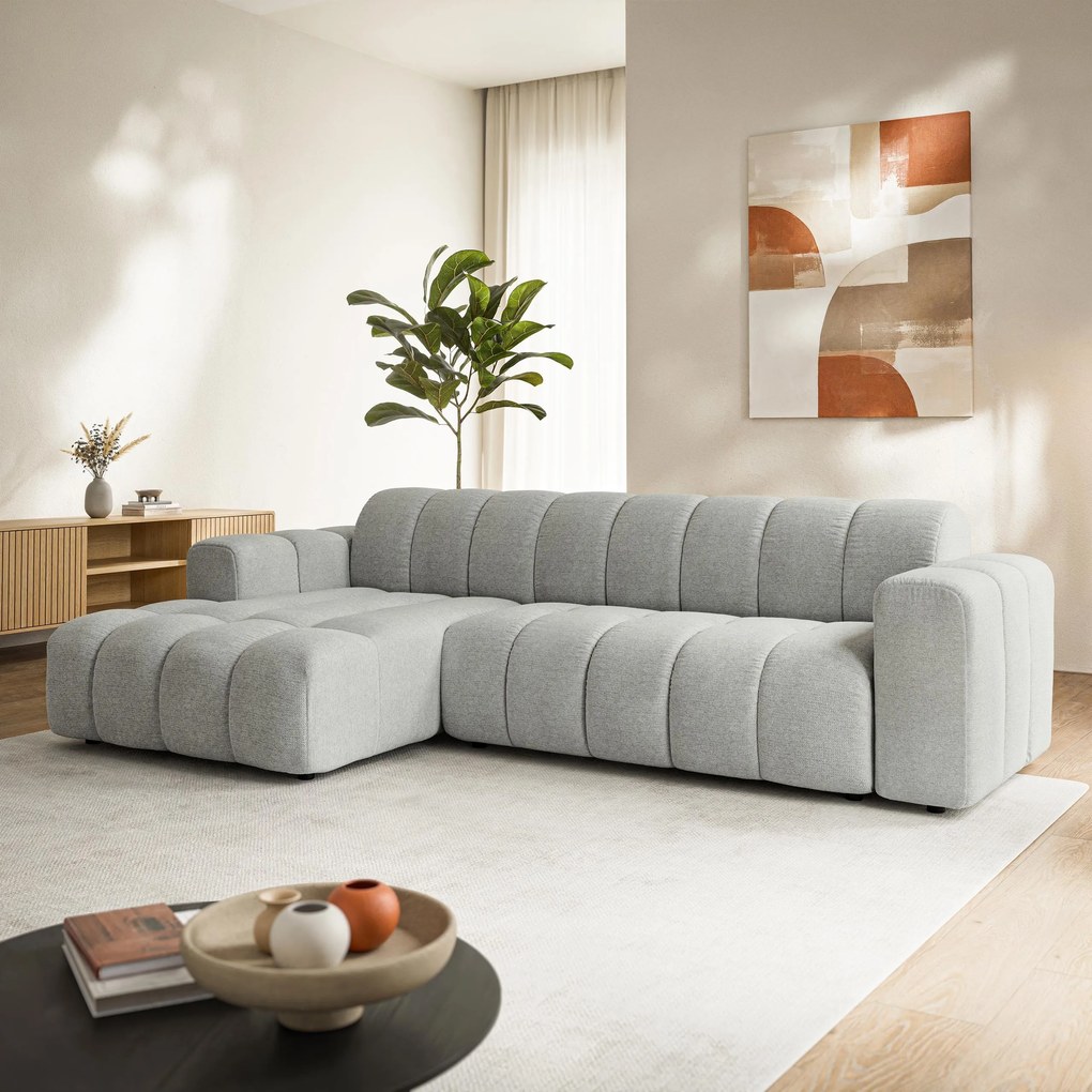 Masseno Narożnik SETIA Lewostronny L-Kształtny, Nowoczesna Sofa narożna, Tkanina Strukturalna - Jasnoszary, ARAGON 83