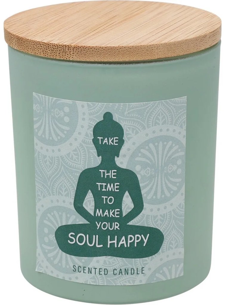 Świeca zapachowa Soul Happy, zapach łąkowej bryzy, 7 x 8,5 cm, 300 g, zielony