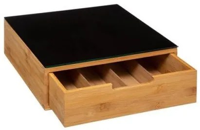 Pojemnik na kapsułki do kawy, 30x30x10 cm, bambusowy + deska