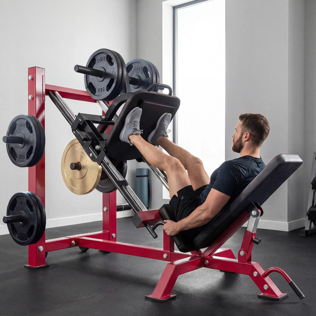 SPORTNOW Profesjonalna prasa do nóg urządzenie treningowe nogi i Hack Squat 455 kg regulowana 185x120x140 cm Czerwony | Aosom PL