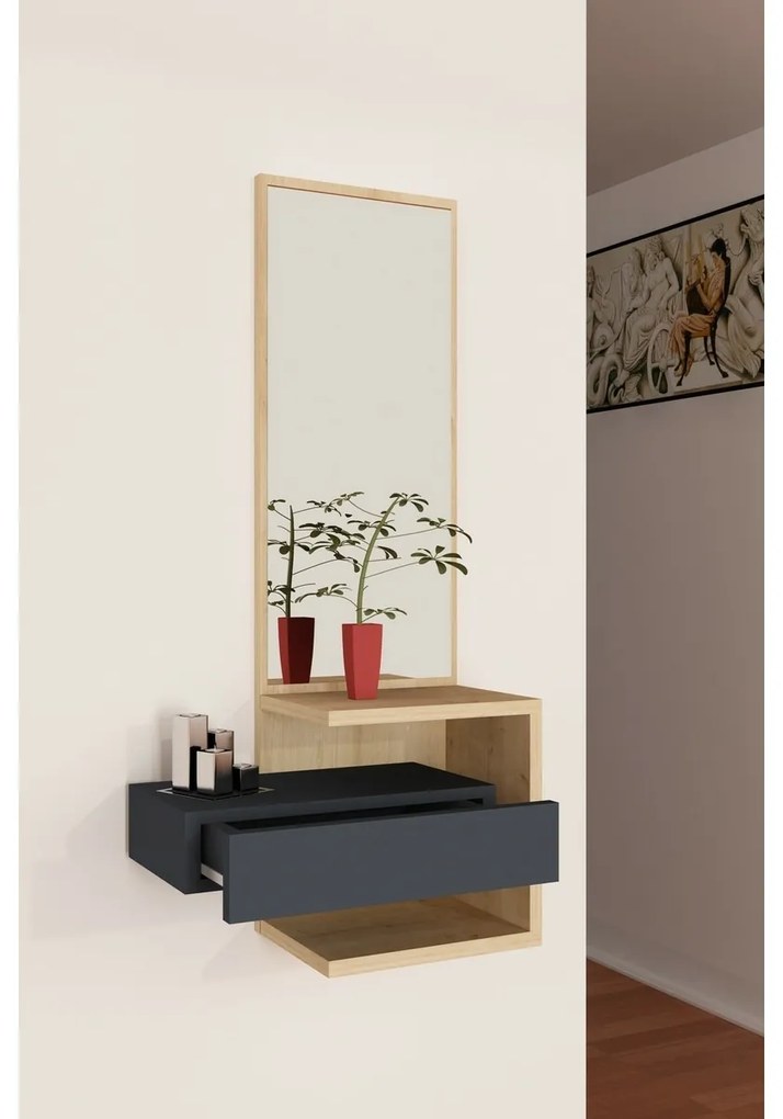 Półka ścienna z lustrem Stella Oak and Anthracite