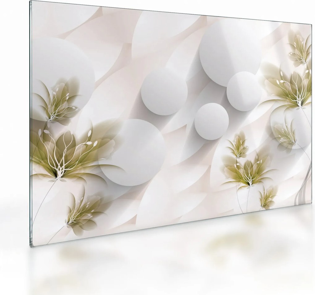Obraz na szkle - 3D koła z kwiatami (70x50 cm)