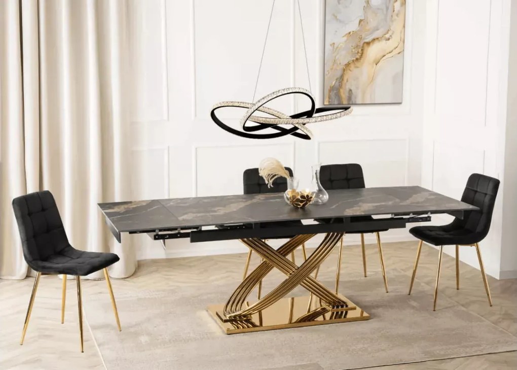 Stół rozkładany Tevois 160-240 cm – blat ze spieku kwarcowego, elegancki i nowoczesny stół do salonu