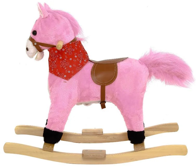 Konik Różowy Koń na biegunach rży + ruchomy ogon i pysk bujak