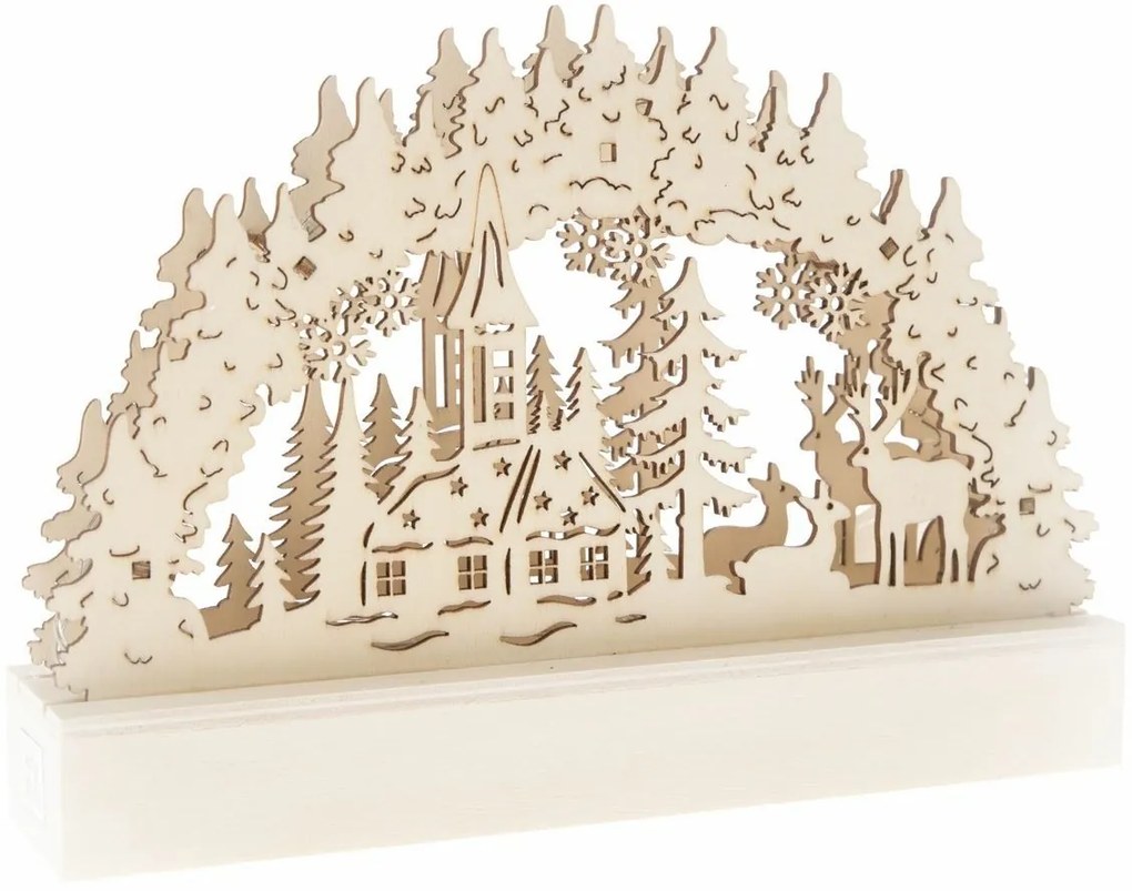 Świąteczna drewniana dekoracja LED Jelenie ikościółek brązowy, 22 x 15 x 5 cm