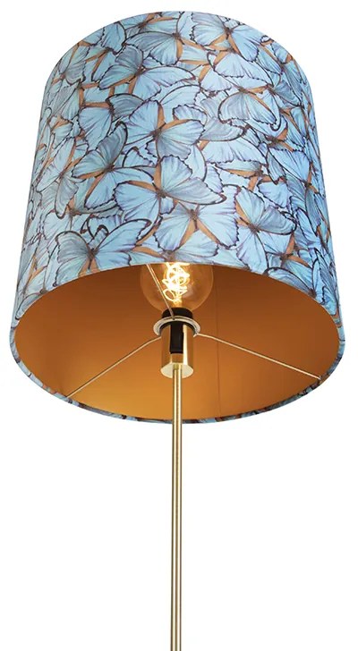 Lampa podłogowa złota/mosiężna z abażurem z weluru z motylami 40/40 cm - Parte klasyczny/Antyczny Oswietlenie wewnetrzne