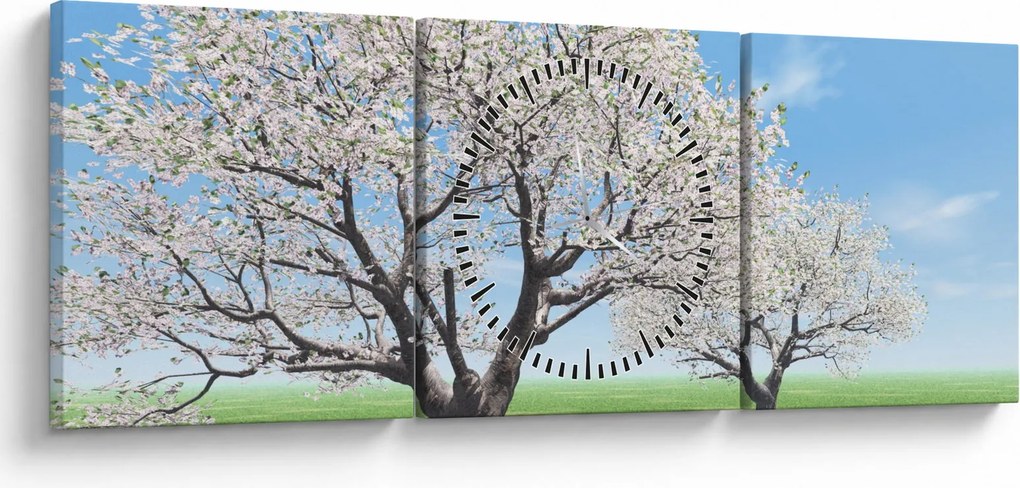Obraz drzew (z zegarem) (90x30 cm)