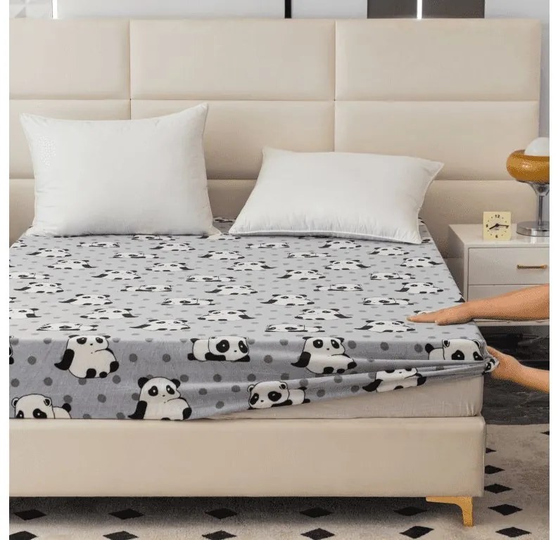 PrzytulneMieszkanie.pl Prześcieradło z mikropluszu PANDA 180x200 cm szare