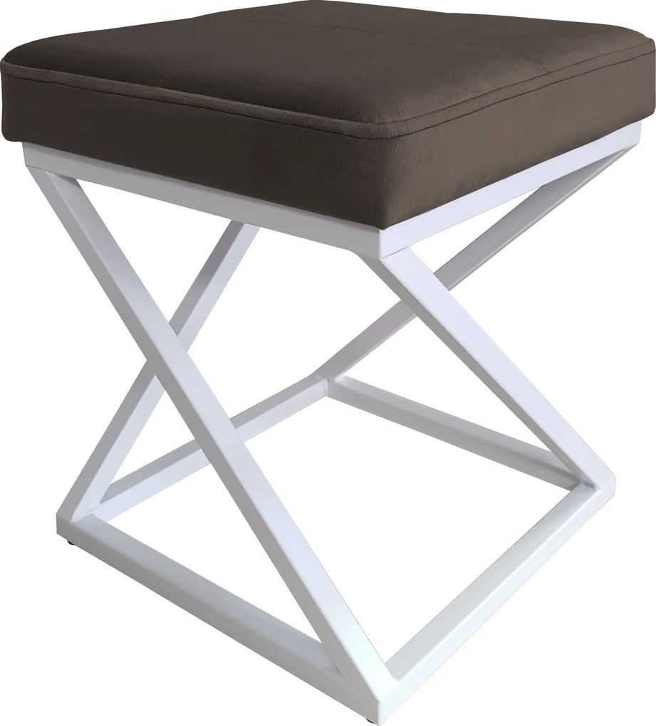 Pufa ZOA tkanina Welur loft ławka podnóżek metal : Kolor Stelaża - Biały, Kolor tkaniny - VELVET - MG05, Typ tkaniny - Velvet