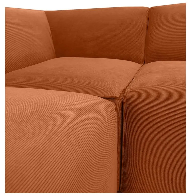 Pomarańczowa sztruksowa sofa modułowa w kształcie litery "U" Scandic Sting, prawostronna
