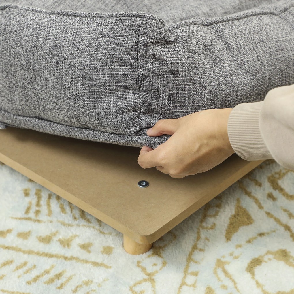 PawHut Sofa dla psa, sofa dla zwierząt, legowisko dla zwierząt, zdejmowany i nadający się do prania pokrowiec, Naturalny+ ciemnoszary