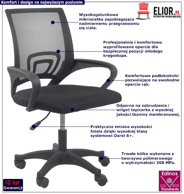 Czarne krzesło obrotowe dla ucznia - Vexa