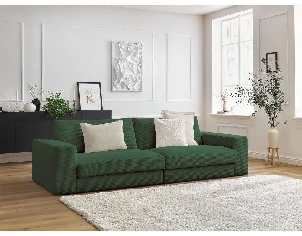 Ciemnozielona sztruksowa sofa 274 cm Leonard – Bobochic Paris
